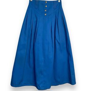 Patterns Flare Midi Skirt Women's 8 Blue Button Fly VTG Academia Modest Casual